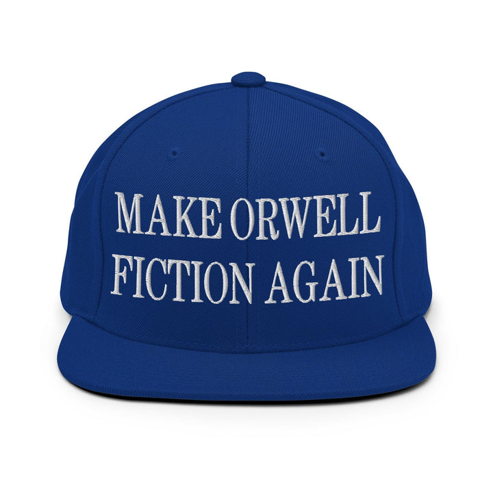 Make Orwell Fiction Again Embroidered Flat Bill Brim Snapback Hat - Royal Blue