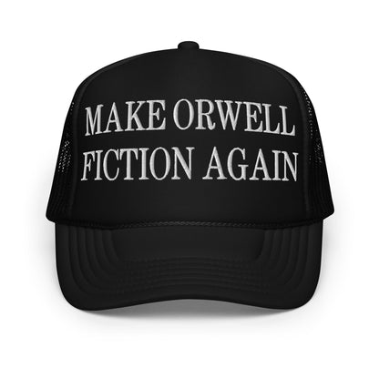 Black Make Orwell Fiction Embroidered Foam Trucker Hat, stylish foam trucker accessory