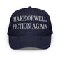 Dark blue Make Orwell Fiction embroidered foam trucker hat with classic style