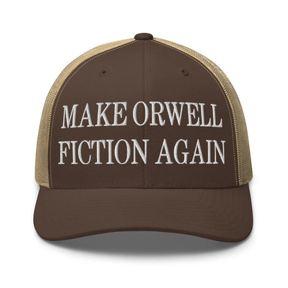 Make Orwell Fiction Again Embroidered Mesh Trucker Hat - Brown/ Khaki