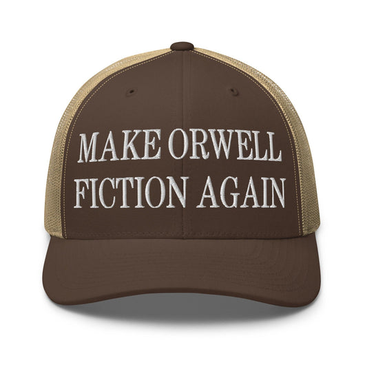 Make Orwell Fiction Again Embroidered Mesh Trucker Hat - Brown/ Khaki