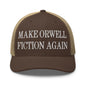 Make Orwell Fiction Again Embroidered Mesh Trucker Hat - Brown/ Khaki