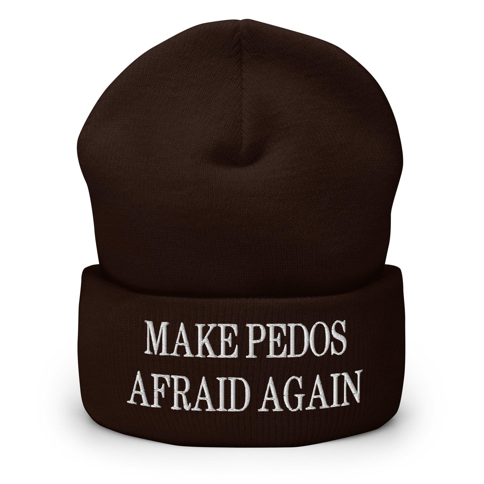 Make Pedos Afraid Again Embroidered Knit Cuffed Beanie - Brown