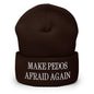 Make Pedos Afraid Again Embroidered Knit Cuffed Beanie - Brown