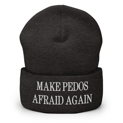 Make Pedos Afraid Again Embroidered Knit Cuffed Beanie - Dark Grey