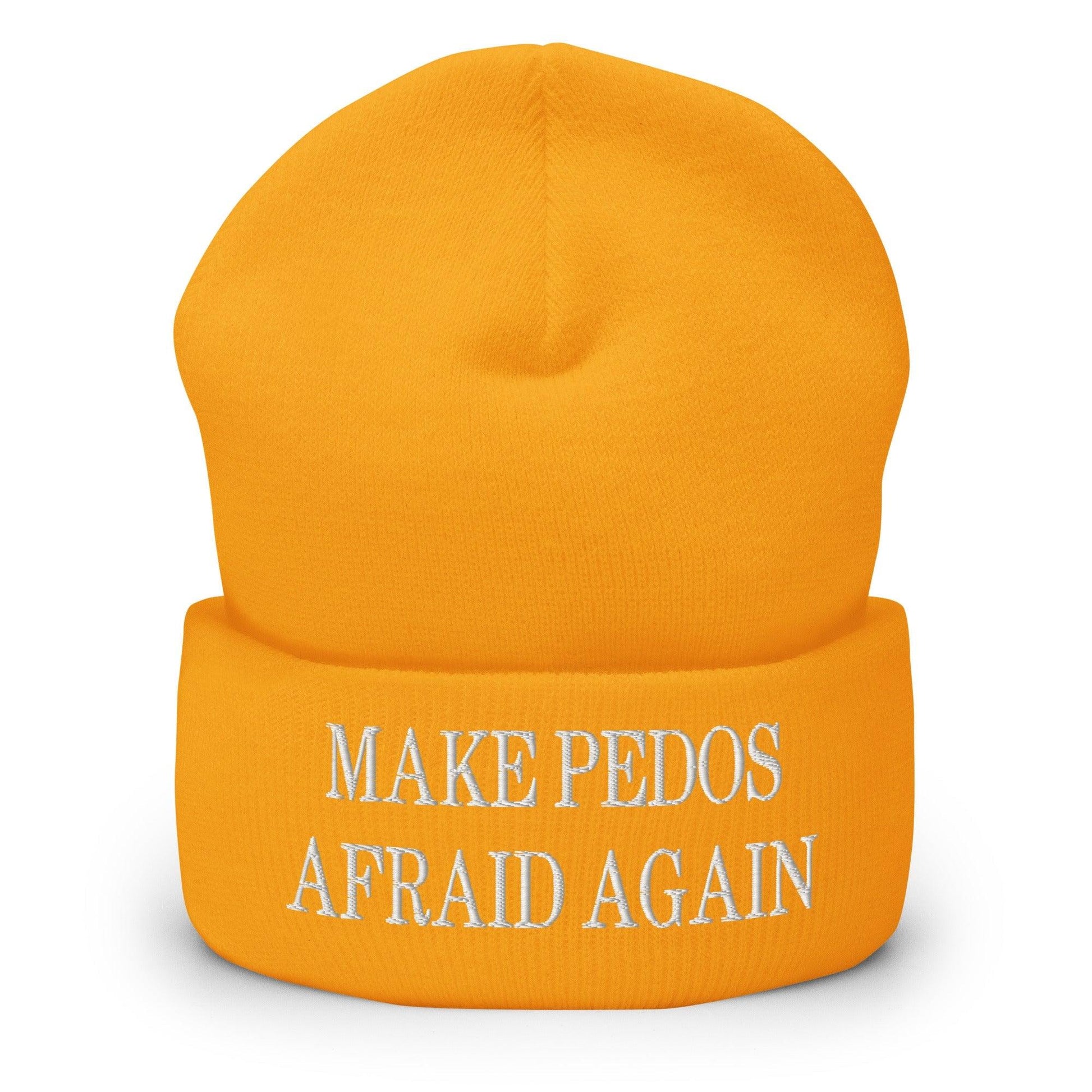 Make Pedos Afraid Again Embroidered Knit Cuffed Beanie - Gold