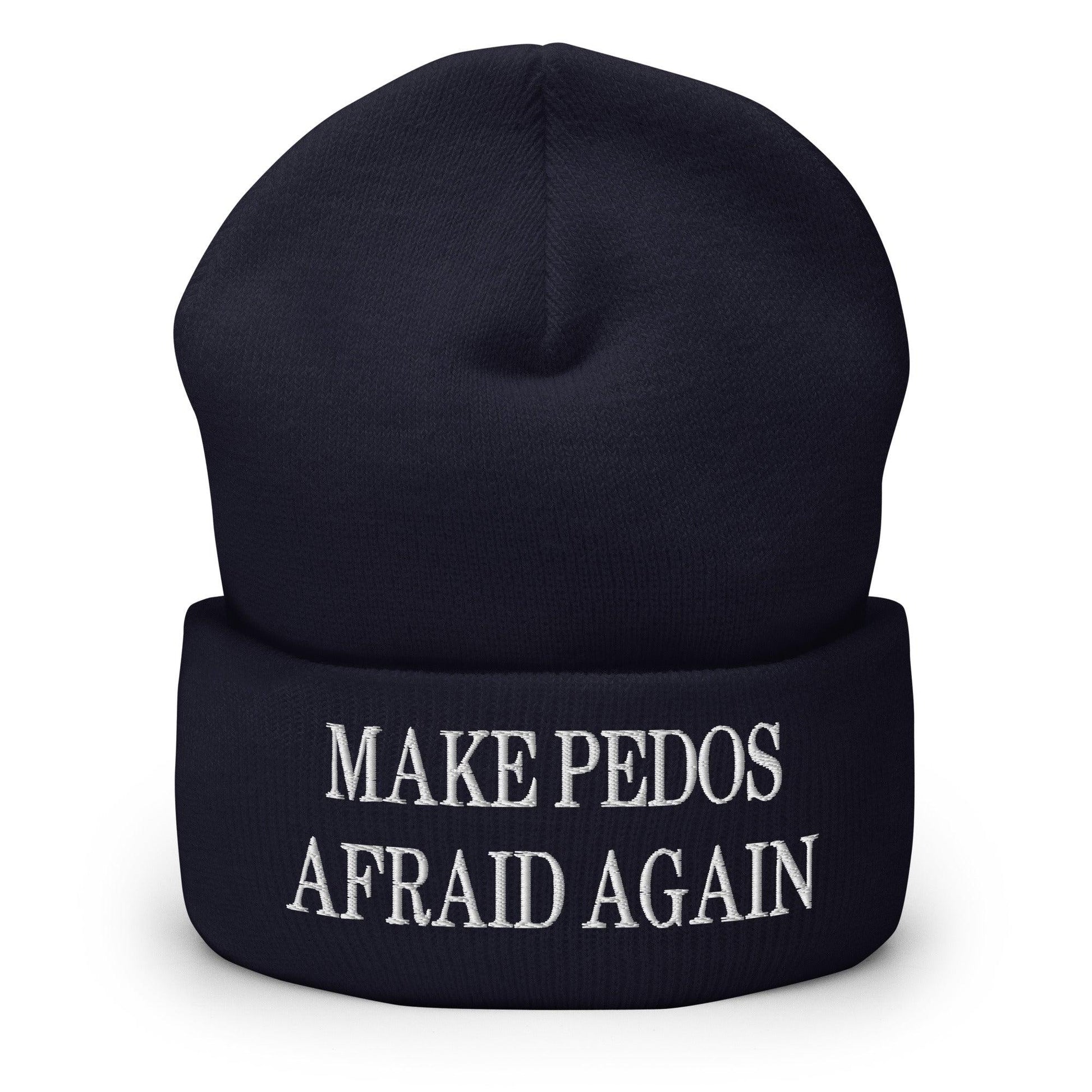Make Pedos Afraid Again Embroidered Knit Cuffed Beanie - Navy
