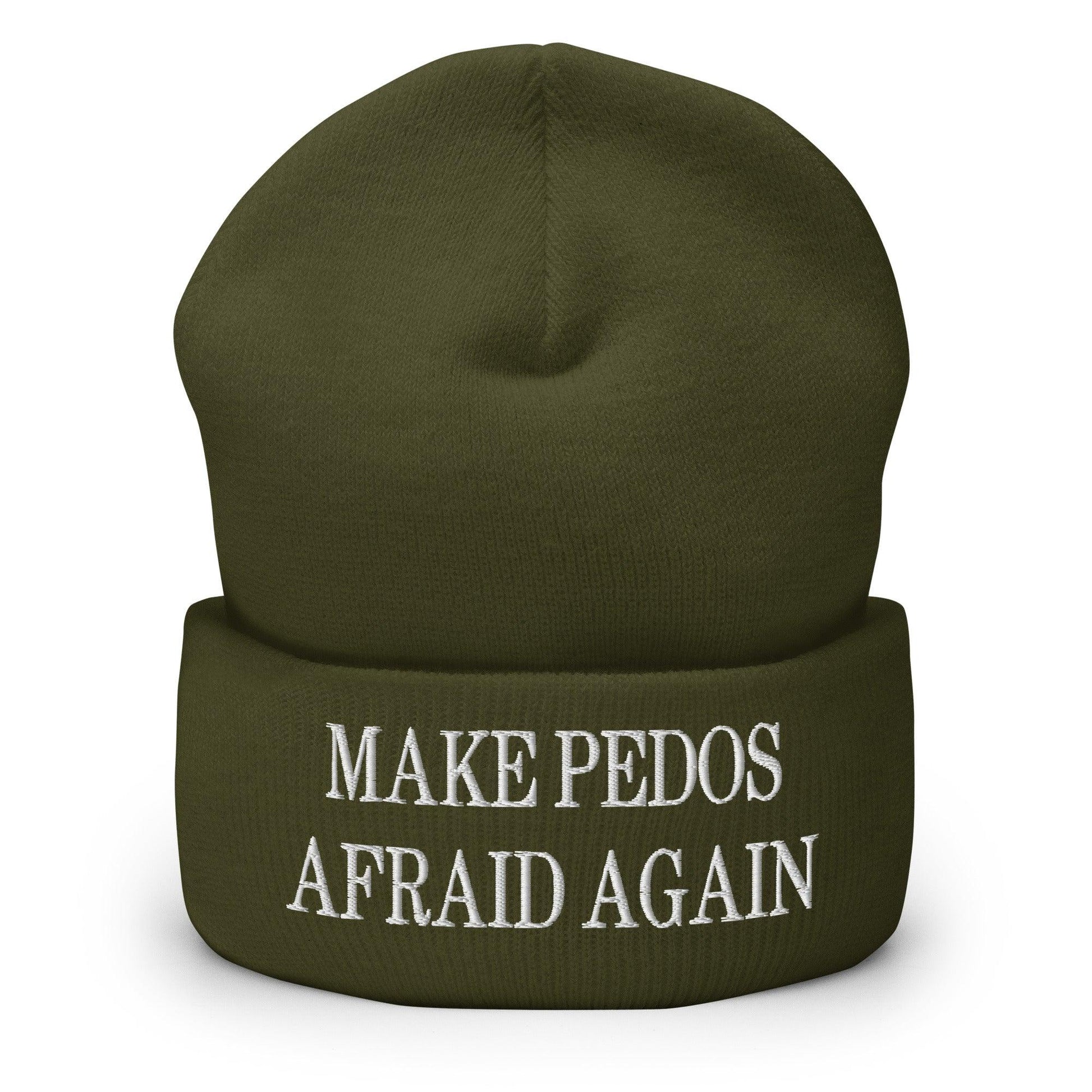 Make Pedos Afraid Again Embroidered Knit Cuffed Beanie - Olive