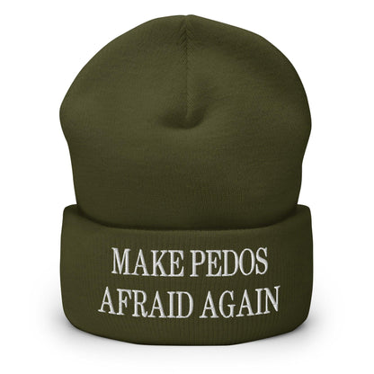 Make Pedos Afraid Again Embroidered Knit Cuffed Beanie - Olive