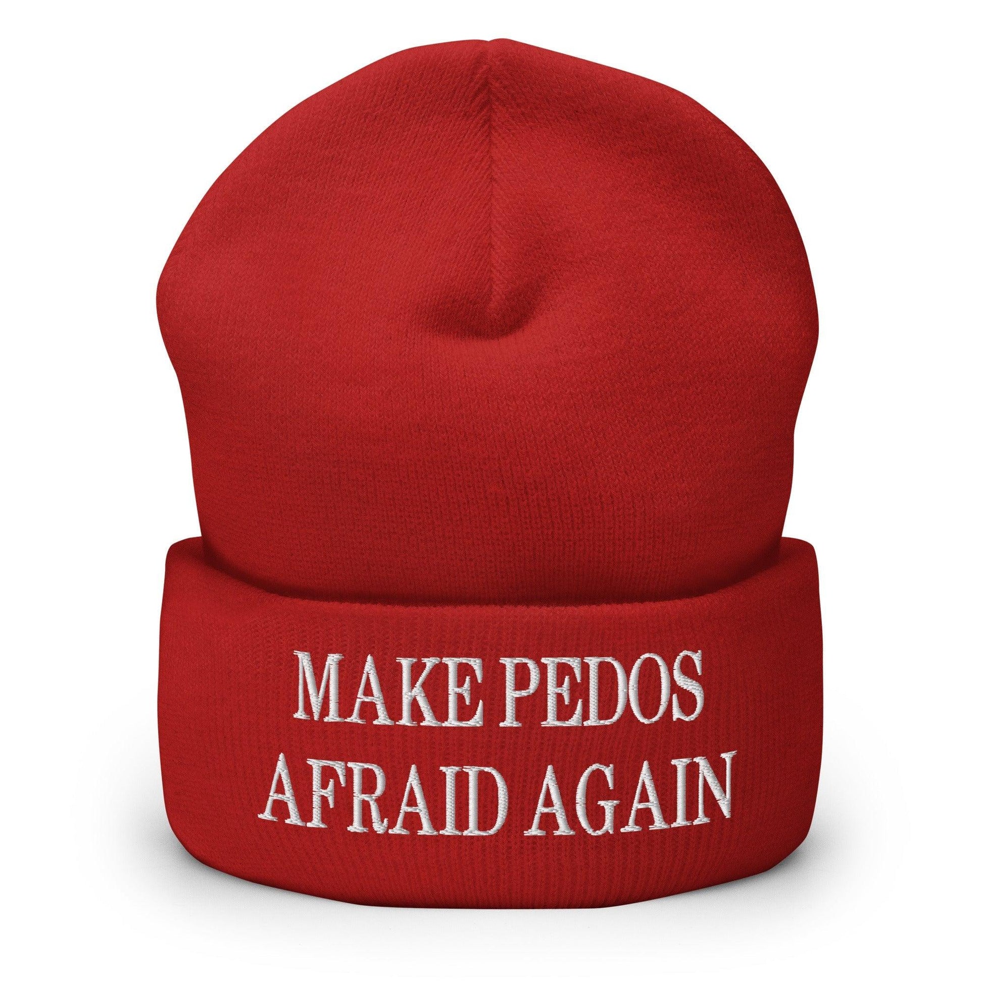 Make Pedos Afraid Again Embroidered Knit Cuffed Beanie - Red