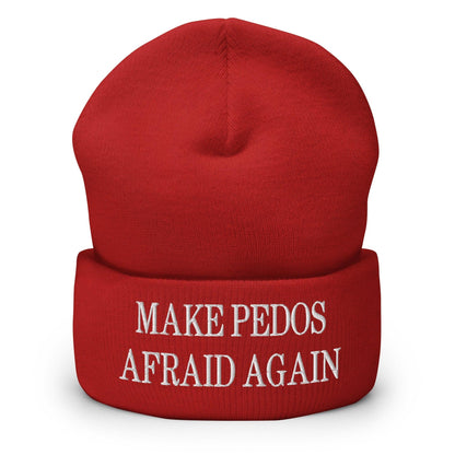 Make Pedos Afraid Again Embroidered Knit Cuffed Beanie - Red