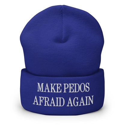 Make Pedos Afraid Again Embroidered Knit Cuffed Beanie - Royal