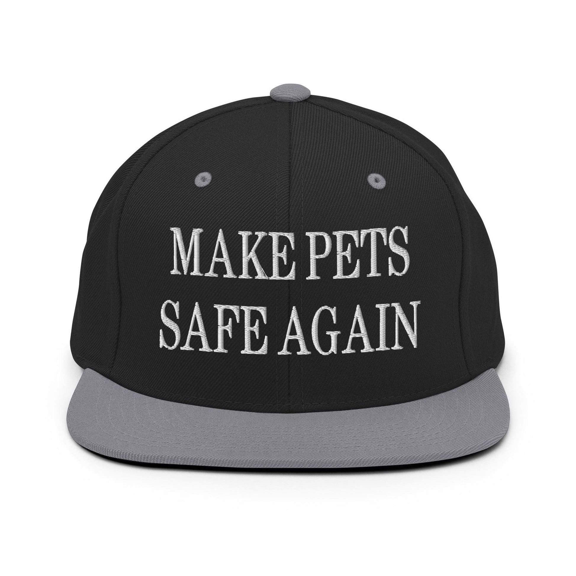 Make Pets Safe Again Embroidered Flat Bill Brim Snapback Hat - Black/ Silver
