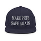 Make Pets Safe Again Embroidered Flat Bill Brim Snapback Hat - Navy
