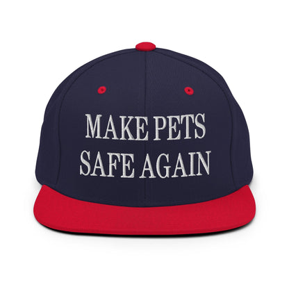 Make Pets Safe Again Embroidered Flat Bill Brim Snapback Hat - Navy/ Red