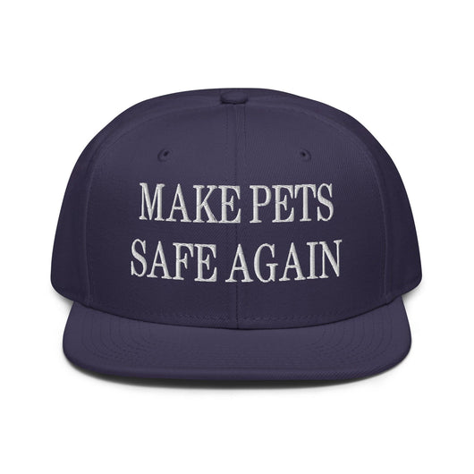 Make Pets Safe Again Embroidered Flat Brim Bill Snapback Hat - Navy blue