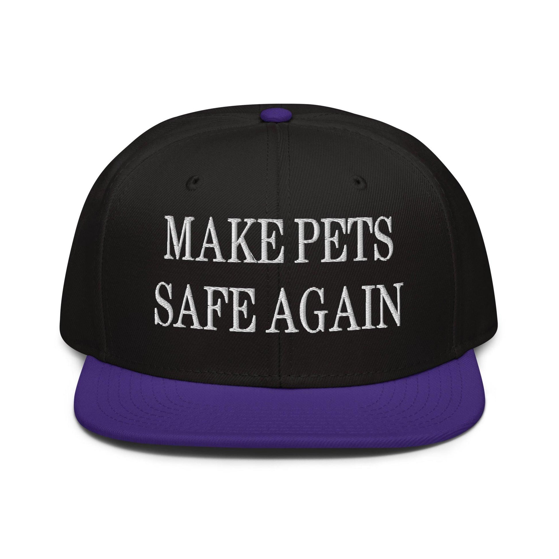 Make Pets Safe Again Embroidered Flat Brim Bill Snapback Hat - Purple / Black