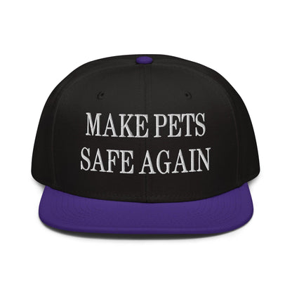 Make Pets Safe Again Embroidered Flat Brim Bill Snapback Hat - Purple / Black