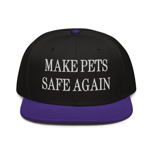 Make Pets Safe Again Embroidered Flat Brim Bill Snapback Hat - Purple / Black / Black
