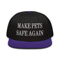 Make Pets Safe Again Embroidered Flat Brim Bill Snapback Hat - Purple / Black