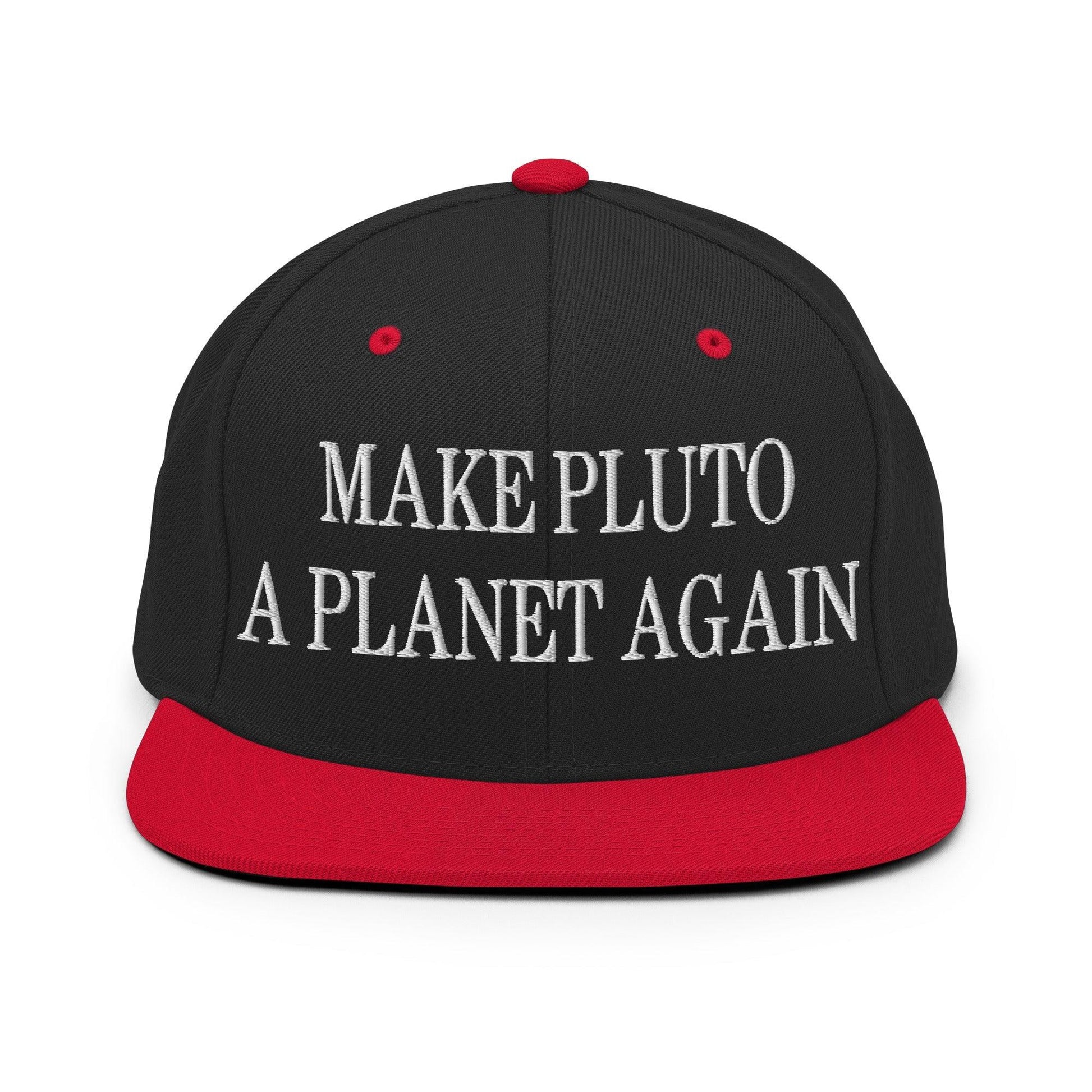 Make Pluto a Planet Again Embroidered Flat Bill Brim Snapback Hat - Black/ Red