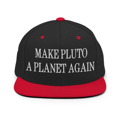 Make Pluto a Planet Again Embroidered Flat Bill Brim Snapback Hat - Black/ Red