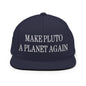 Make Pluto a Planet Again Embroidered Flat Bill Brim Snapback Hat - Navy