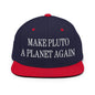 Make Pluto a Planet Again Embroidered Flat Bill Brim Snapback Hat - Navy/ Red