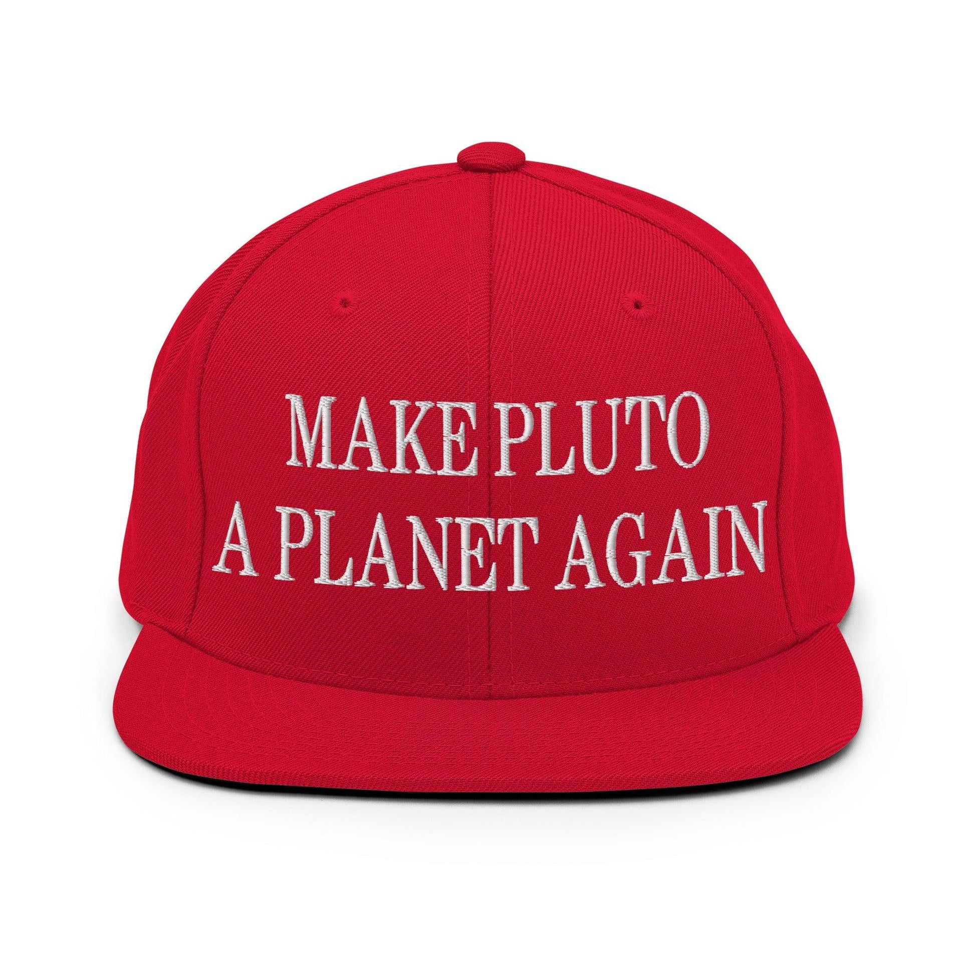 Make Pluto a Planet Again Embroidered Flat Bill Brim Snapback Hat - Red