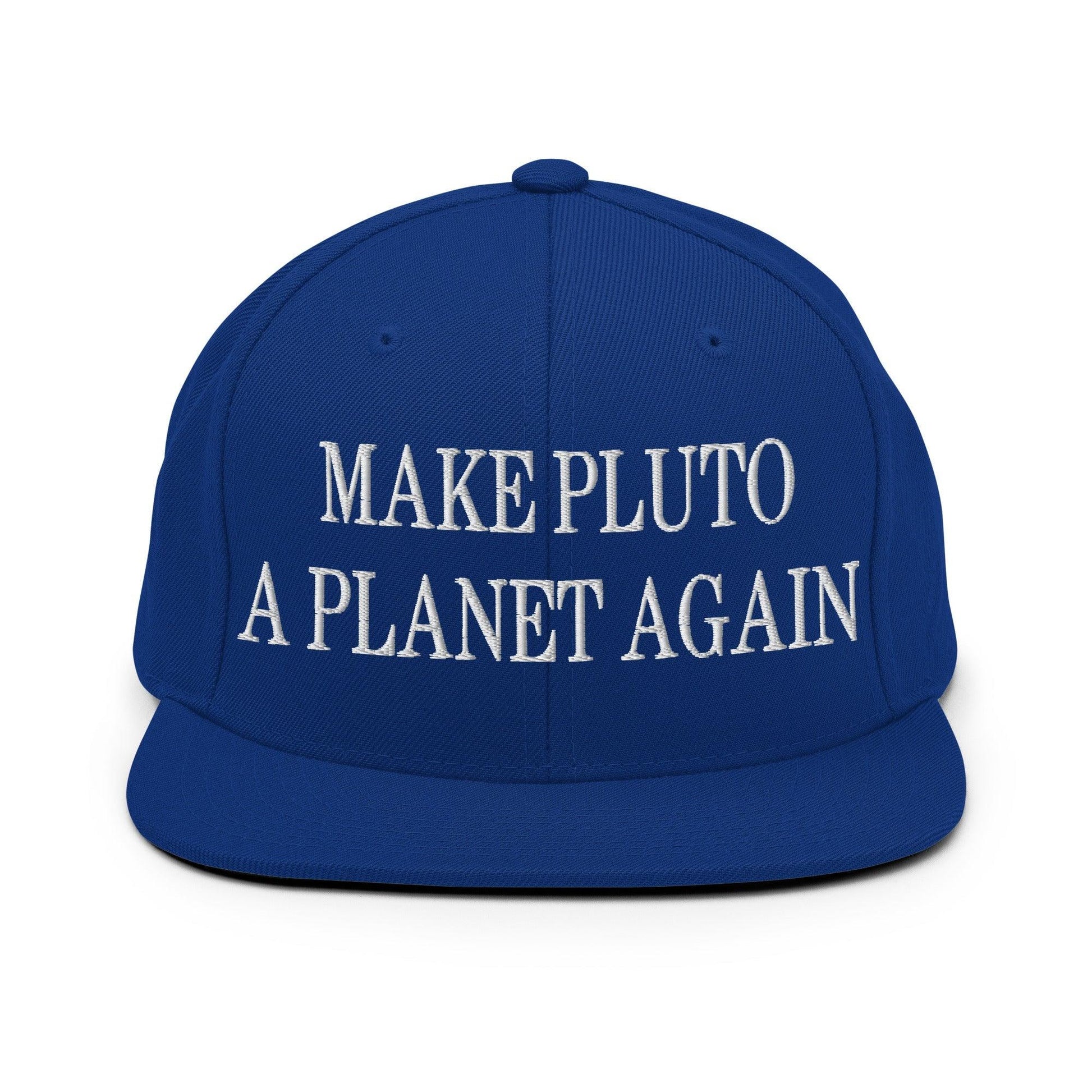 Make Pluto a Planet Again Embroidered Flat Bill Brim Snapback Hat - Royal Blue