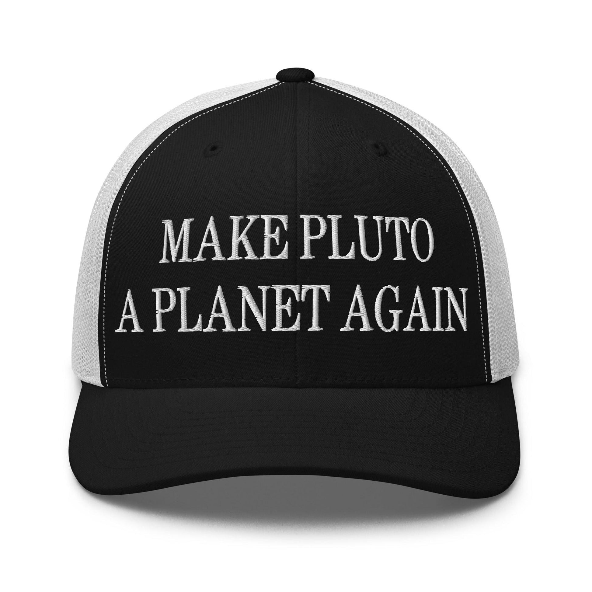 Make Pluto a Planet Again Embroidered Mesh Trucker Hat - Black/ White