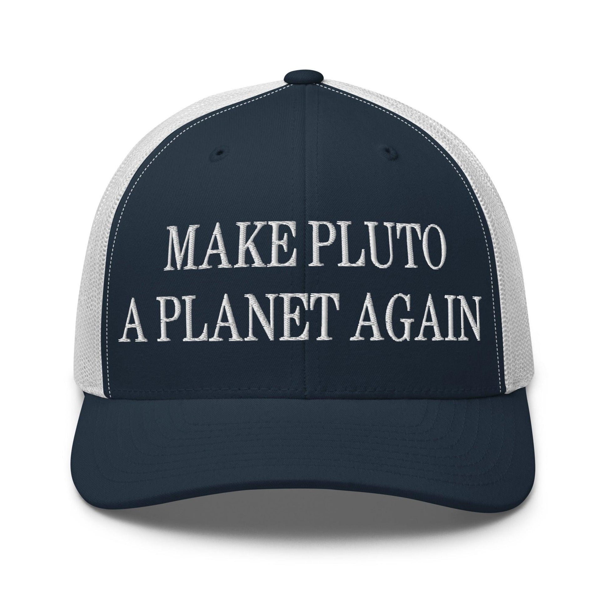 Make Pluto a Planet Again Embroidered Mesh Trucker Hat - Navy/ White