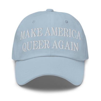 Make Us Queer Again Embroidered Dad Hat - Light Blue