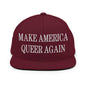 Make Us Queer Again Embroidered Flat Bill Brim Snapback Hat - Maroon