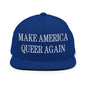 Make Us Queer Again Embroidered Flat Bill Brim Snapback Hat - Royal Blue