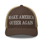 Make Us Queer Again Embroidered Mesh Trucker Hat - Brown/ Khaki