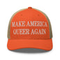 Make Us Queer Again Embroidered Mesh Trucker Hat - Rustic Orange/ Khaki