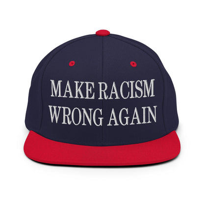 Make Racism Wrong Again Embroidered Flat Bill Brim Snapback Hat - Navy/ Red