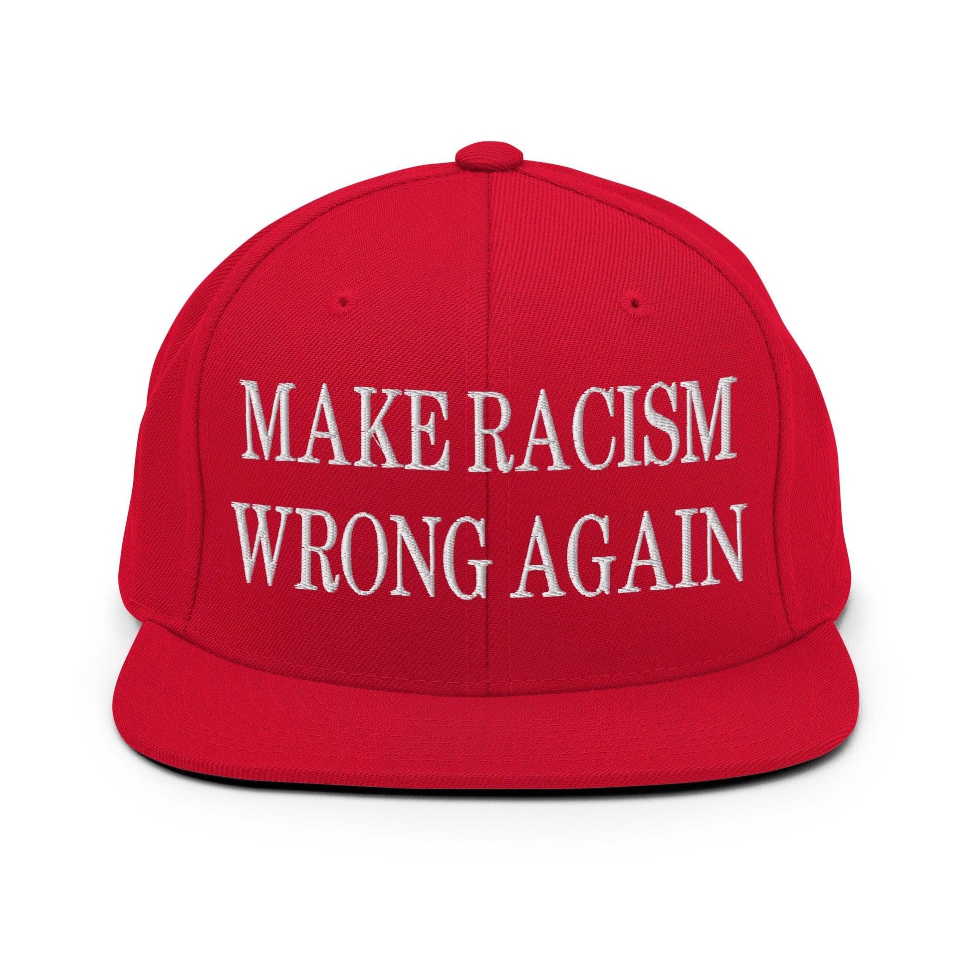 Make Racism Wrong Again Embroidered Flat Bill Brim Snapback Hat - Red