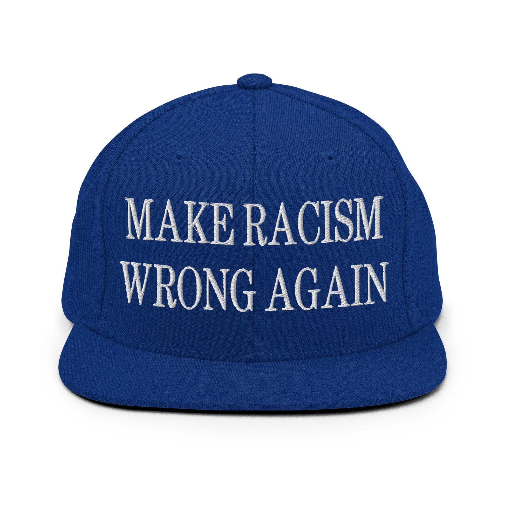 Make Racism Wrong Again Embroidered Flat Bill Brim Snapback Hat - Royal Blue