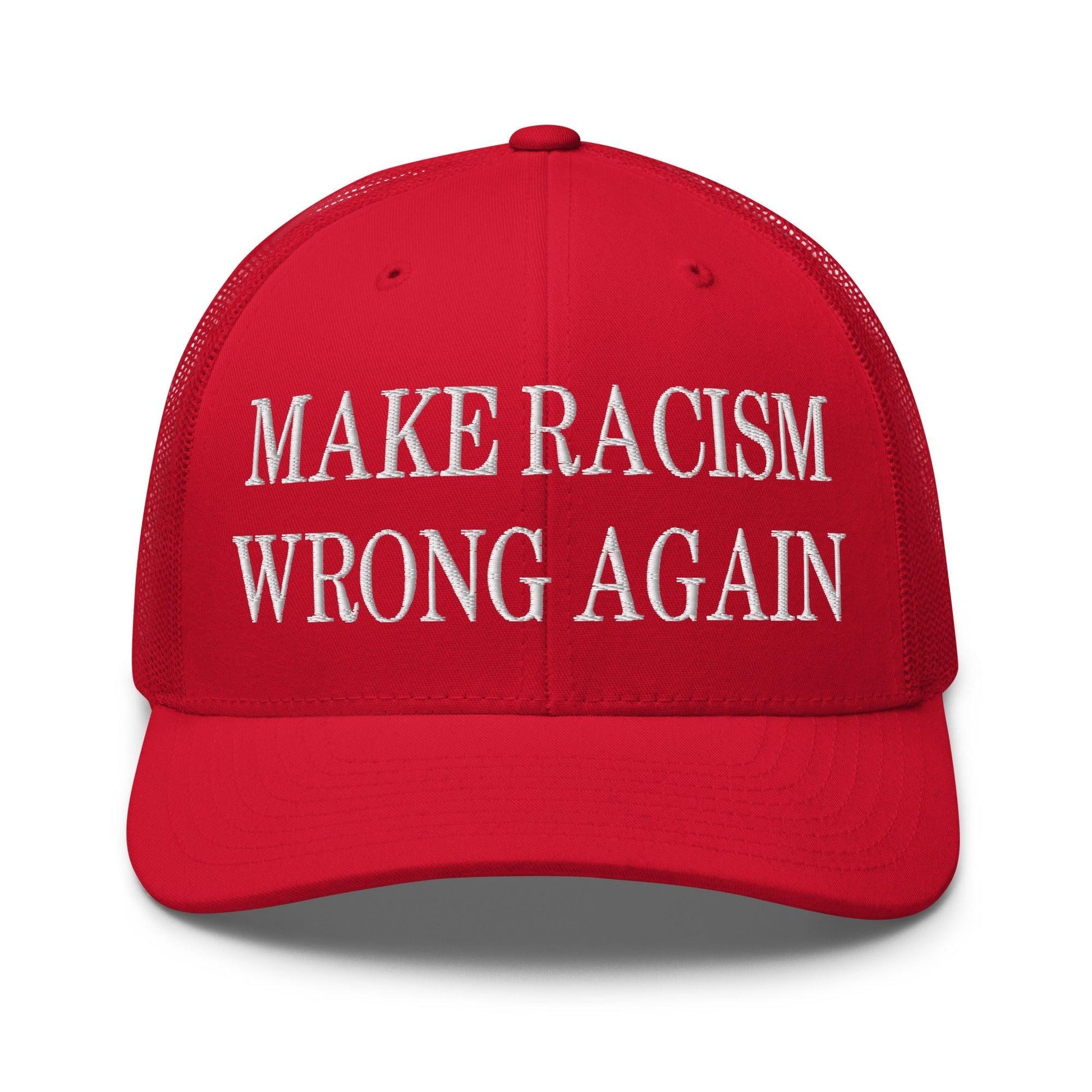 Make Racism Wrong Again Embroidered Mesh Trucker Hat - Red