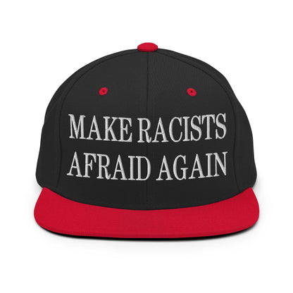 Make Racists Afraid Again Embroidered Flat Bill Brim Snapback Hat - Black/ Red