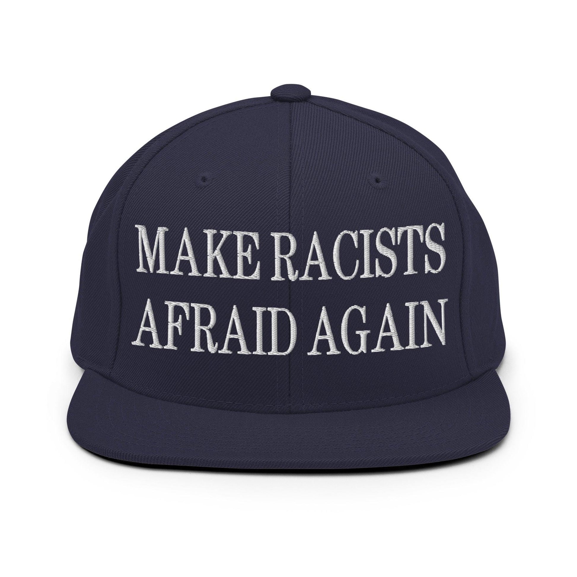 Make Racists Afraid Again Embroidered Flat Bill Brim Snapback Hat - Navy