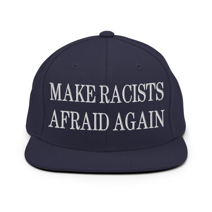 Make Racists Afraid Again Embroidered Flat Bill Brim Snapback Hat - Navy