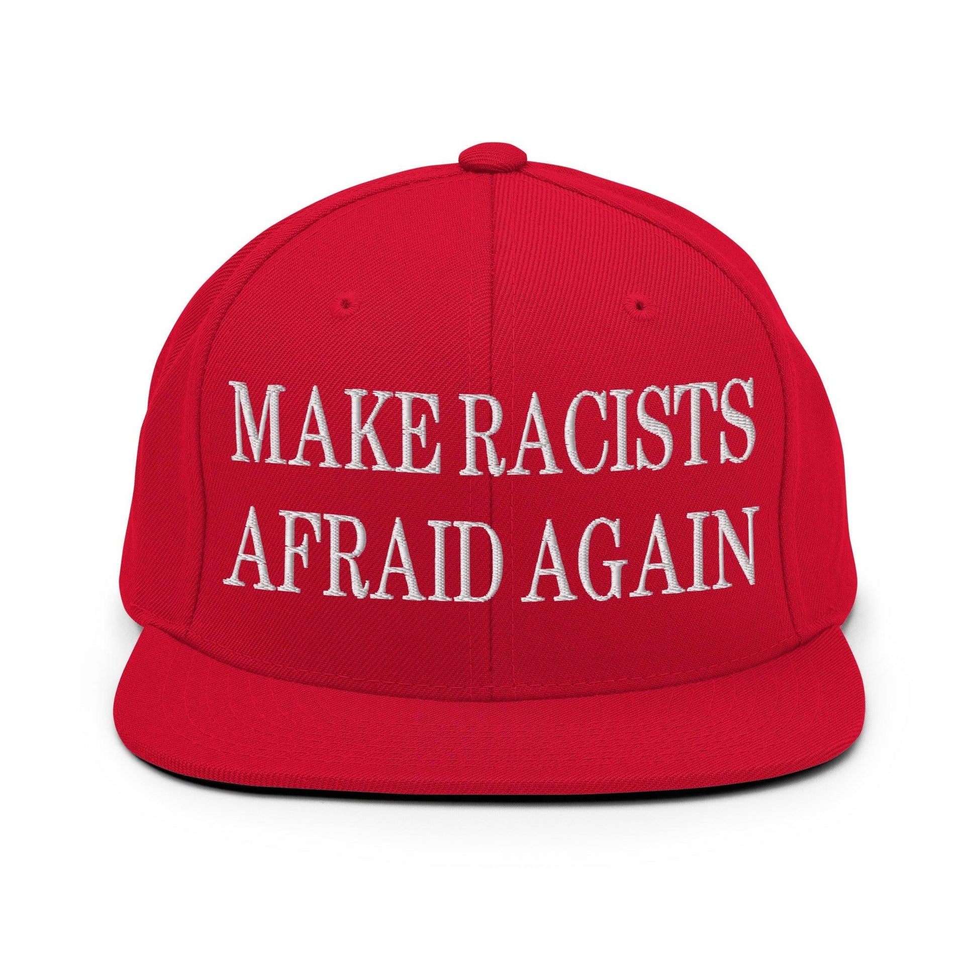 Make Racists Afraid Again Embroidered Flat Bill Brim Snapback Hat - Red