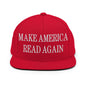 Make Us Read Again Embroidered Flat Bill Brim Snapback Hat - Red