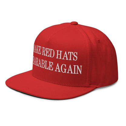 Make Red Hats Wearable Again Embroidered 5 Panel Flat Bill Brim Snapback Hat