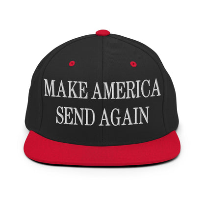 Make Us Send Again Embroidered Flat Bill Brim Snapback Hat - Black/ Red