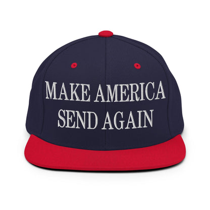 Make Us Send Again Embroidered Flat Bill Brim Snapback Hat - Navy/ Red