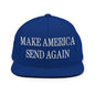 Make Us Send Again Embroidered Flat Bill Brim Snapback Hat - Royal Blue